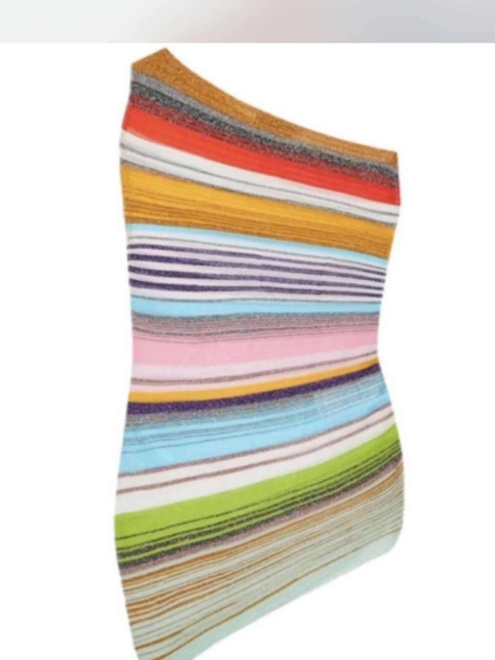 Missoni One-Shoulder Multistripe Mini Dress in Turquoise, Pink, Yellow & Green - Picture 2 of 4